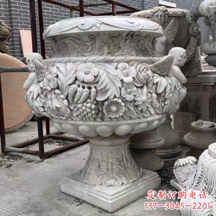 辽宁汉白玉欧式人物花盆雕塑