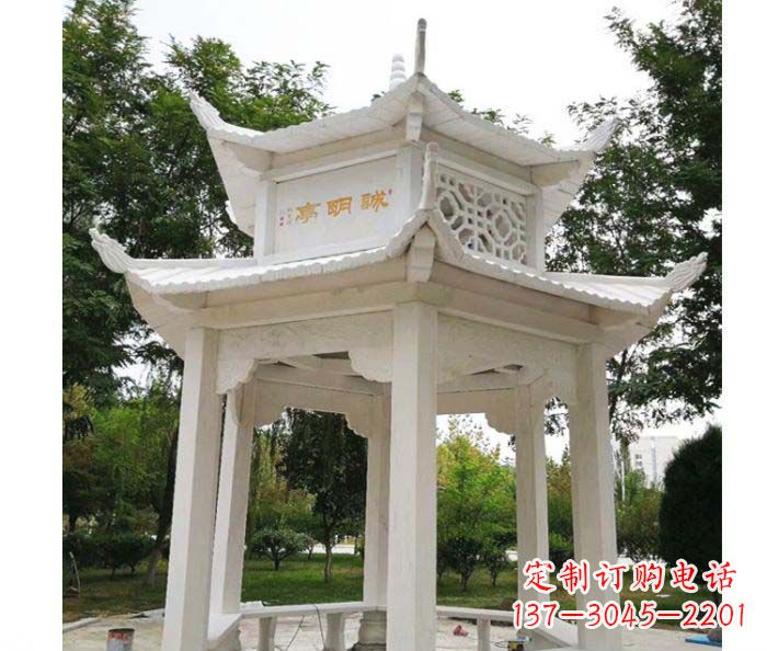 辽宁高雅典雅的汉白玉双层六角凉亭石雕