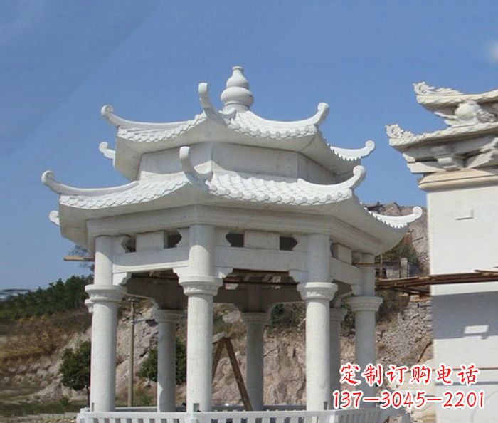 辽宁汉白玉双层石雕凉亭