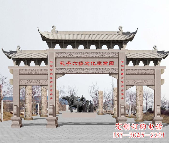 辽宁景区三门石雕牌坊-高质美观可靠的雕塑装置