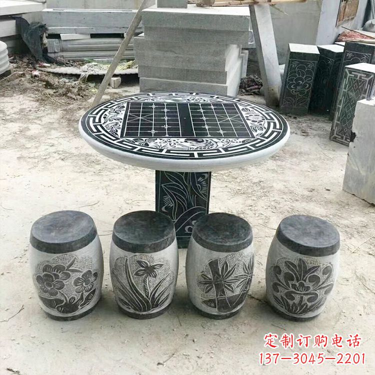 辽宁精美梅兰竹菊形石桌凳，无与伦比的艺术美感