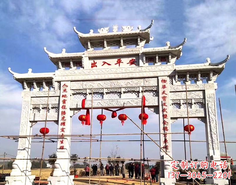 辽宁中领雕塑:牌坊顶式石雕刻墓碑