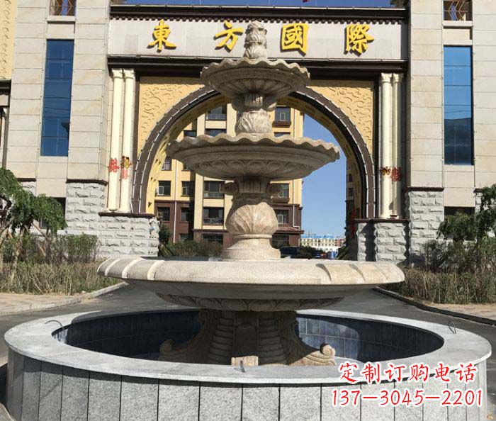 辽宁三层欧式喷泉石雕,为小区增添质感