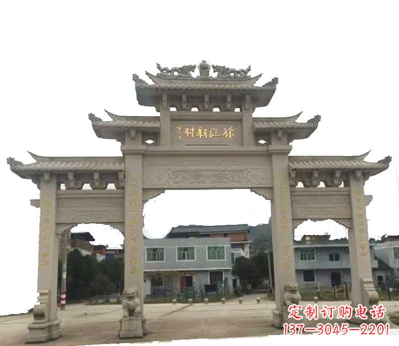 辽宁三门牌坊仿古石雕,雕刻精美传承传统