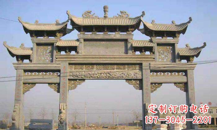 辽宁特色街角石雕牌坊精致典雅的装点