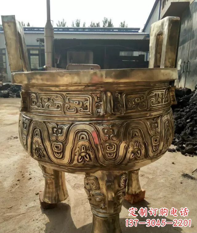 辽宁三足香炉寺庙铜雕 (2)