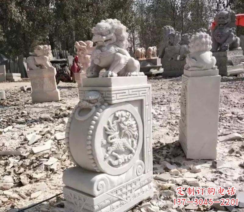 辽宁石雕园林狮子抱鼓石