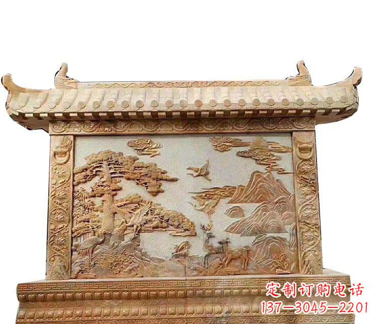 辽宁石浮雕晚霞红影壁石雕
