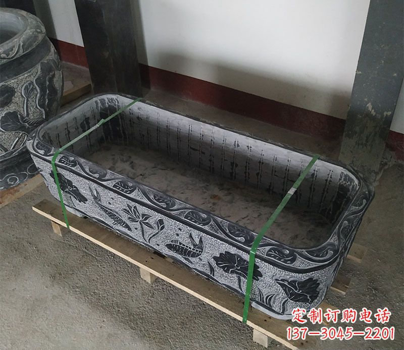 辽宁石浮雕鱼缸仿古鱼缸石雕