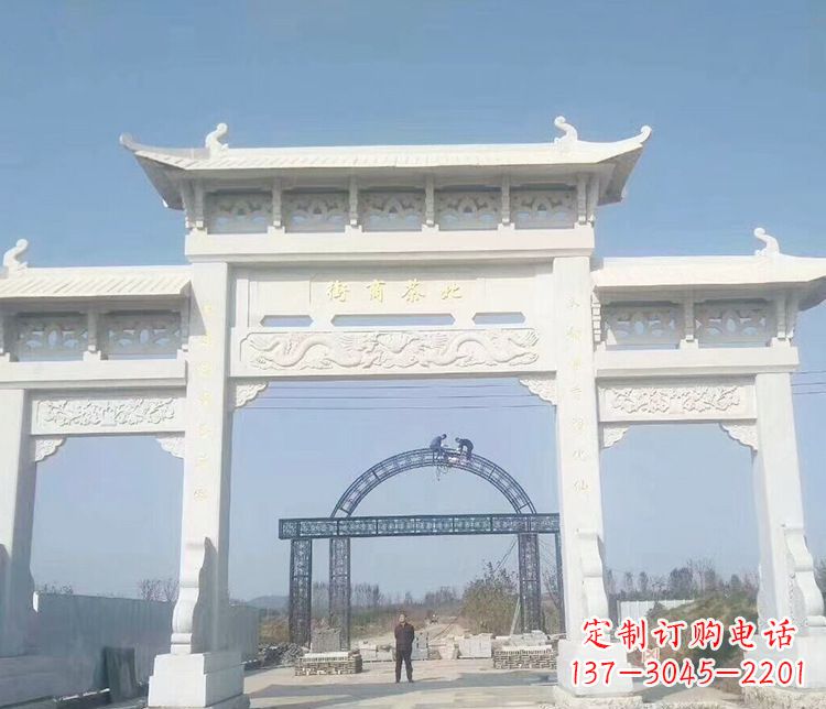 辽宁石牌坊三门牌坊石雕 (4)