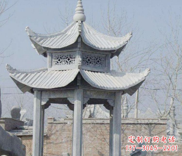 辽宁双层仿古六角凉亭石雕