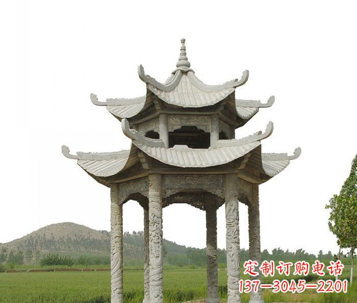 辽宁双层仿古石雕凉亭