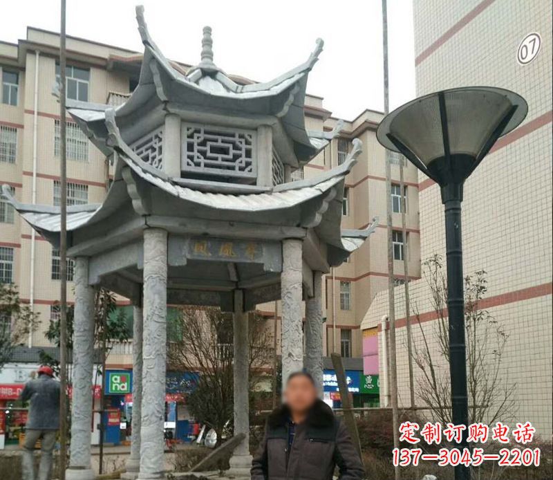 辽宁双层六角凉亭石雕