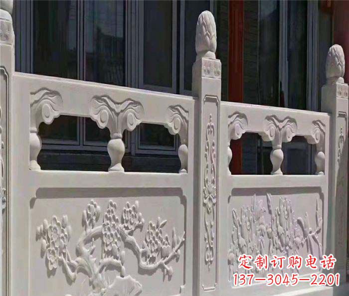 辽宁寺庙景观汉白玉石浮雕栏板 (2)