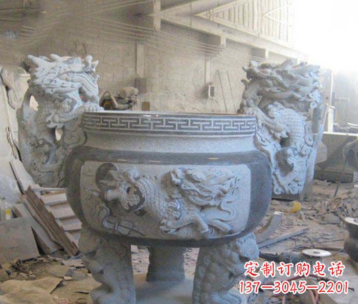 辽宁寺庙景观龙头水缸石雕