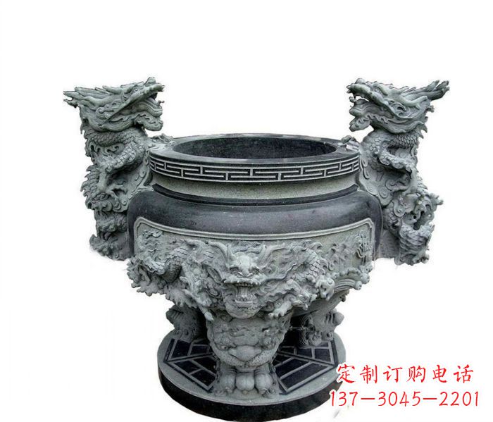 辽宁寺庙景观龙头水缸石雕 (2)
