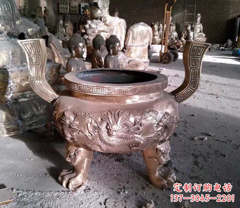 辽宁寺庙龙浮雕圆铜雕香炉