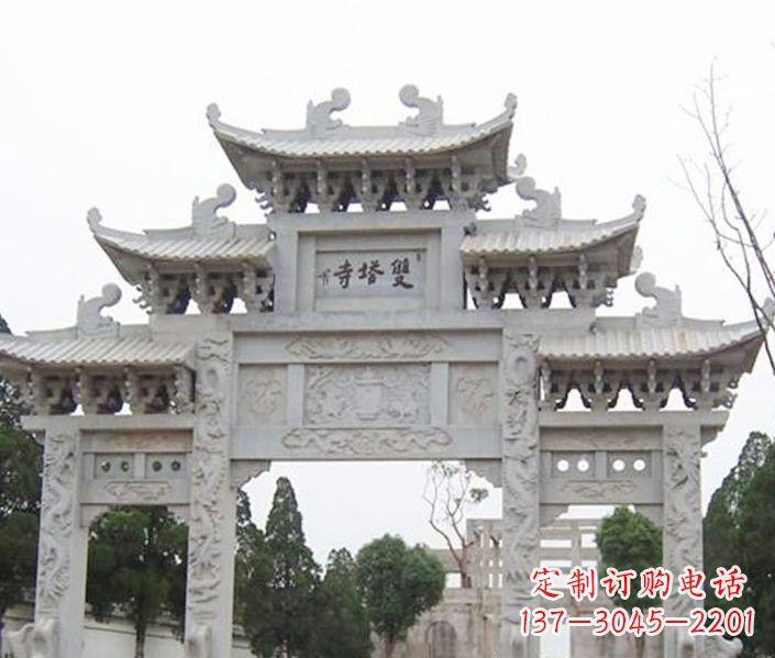 辽宁寺庙三门牌坊石雕 (2)