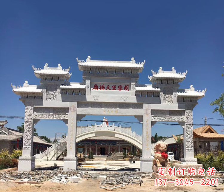 辽宁寺庙三门五楼石牌坊石雕_1