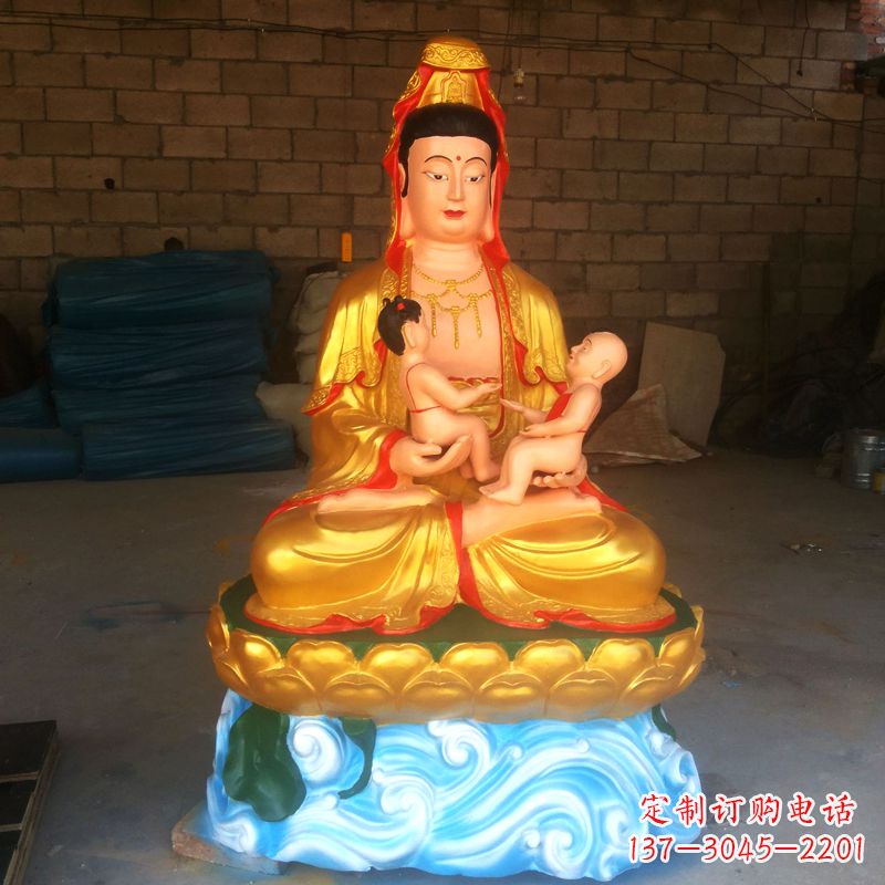 辽宁送子观音彩绘漆金雕塑