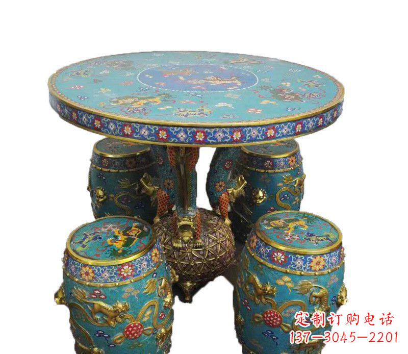 辽宁铜雕彩绘小象圆桌景观摆件