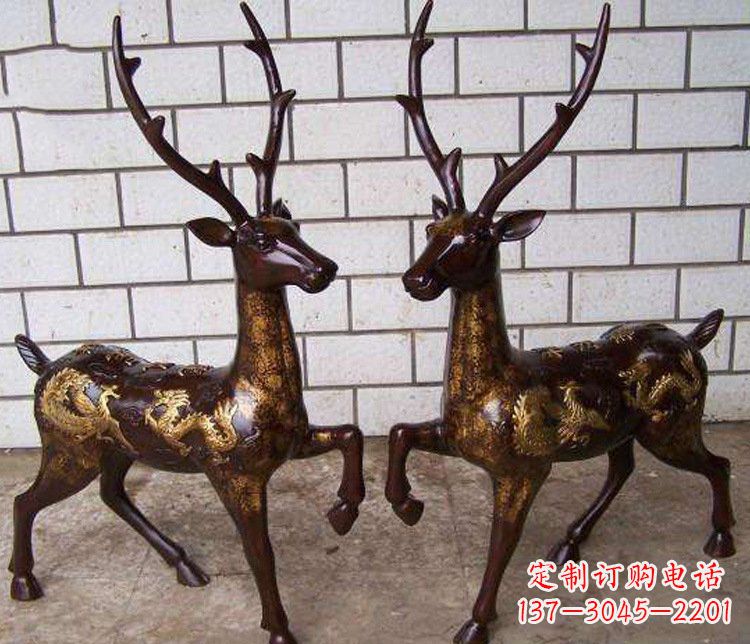 辽宁铜雕吉祥复古梅花鹿雕塑摆件