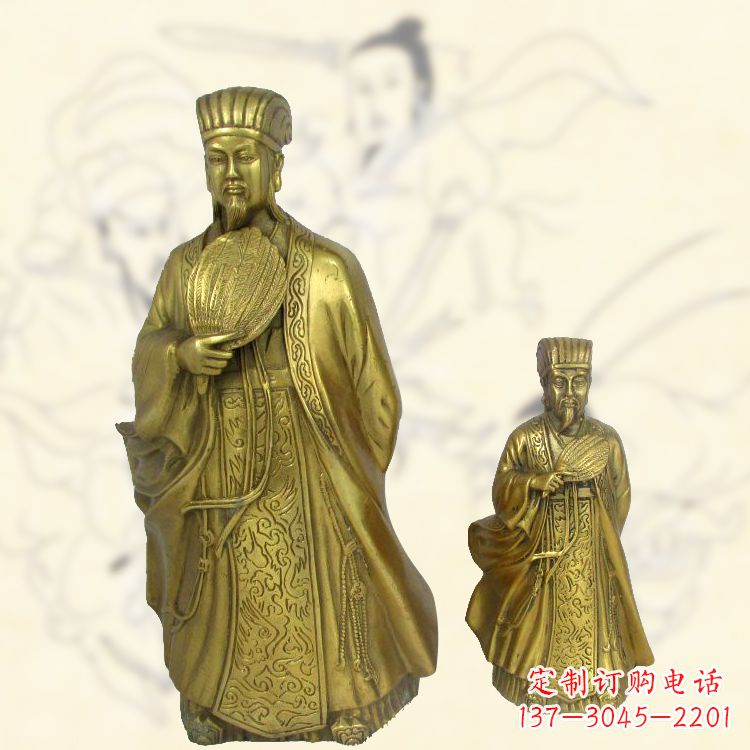 辽宁铜雕名人诸葛亮雕像-纯铜铸造三国人物雕塑