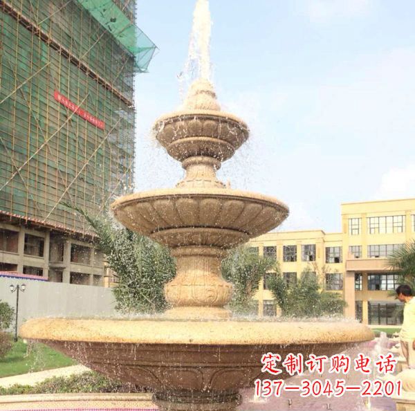 辽宁晚霞红大型多层喷泉石雕