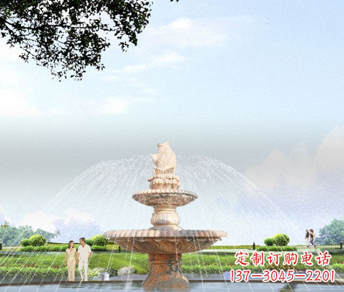 辽宁晚霞红多层大型石雕喷泉 (4)
