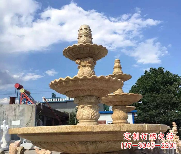 辽宁晚霞红多层喷泉石雕