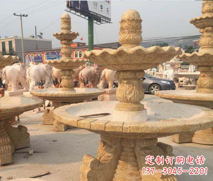 辽宁晚霞红多层大型石雕喷泉
