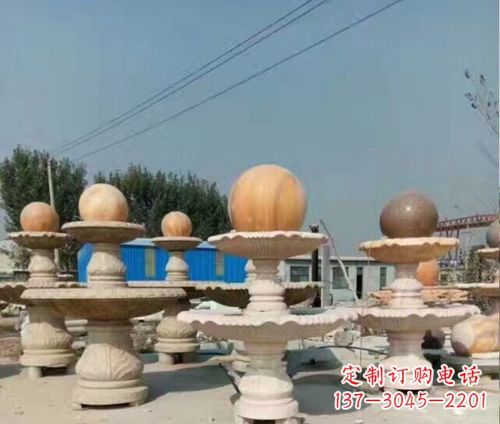 辽宁晚霞红多层风水球喷泉石雕