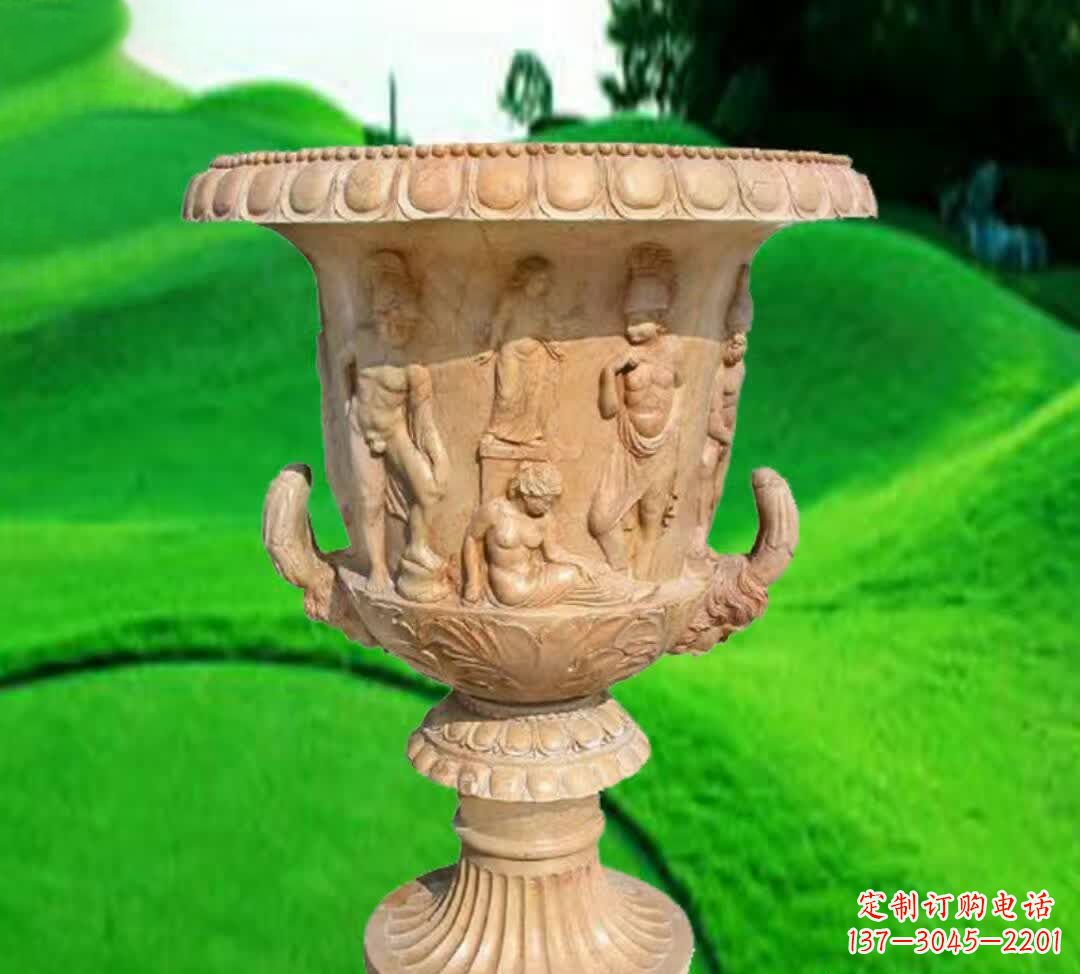 辽宁晚霞红欧式花盆石雕