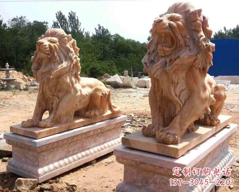 辽宁晚霞红欧式狮子雕塑222