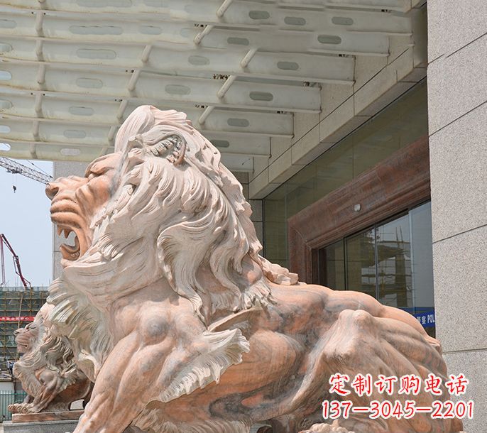 辽宁晚霞红欧式狮子石雕 (3)