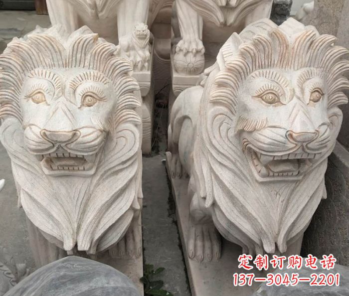 辽宁晚霞红欧式狮子石雕 (2)