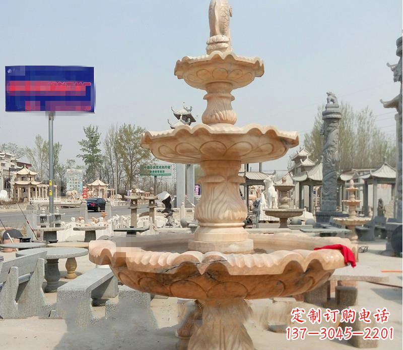 辽宁晚霞红喷泉喷水盆石雕