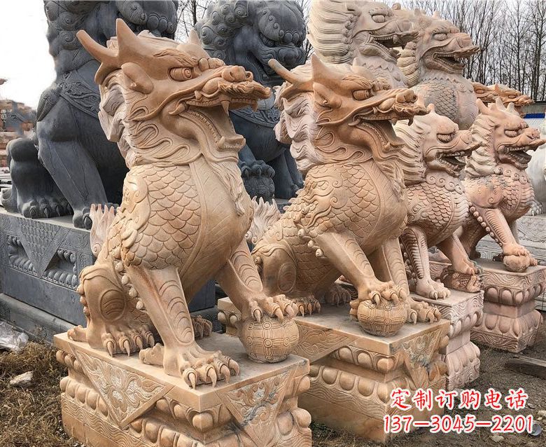 辽宁晚霞红麒麟石雕 (2)