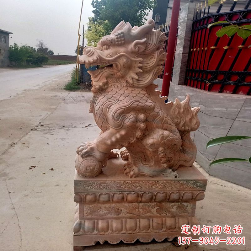 辽宁晚霞红麒麟石雕