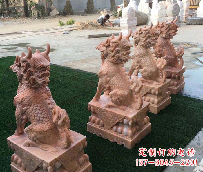 辽宁晚霞红麒麟招财镇宅石雕