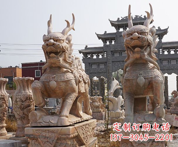 辽宁晚霞红瑞兽麒麟石雕 (2)