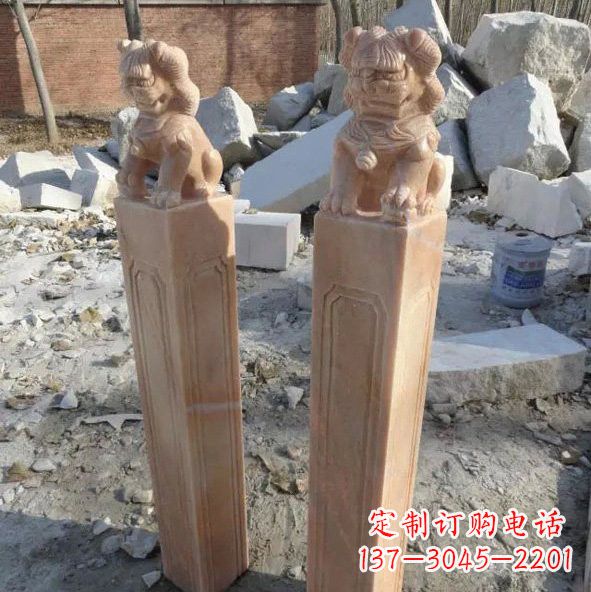 辽宁晚霞红狮子拴马桩