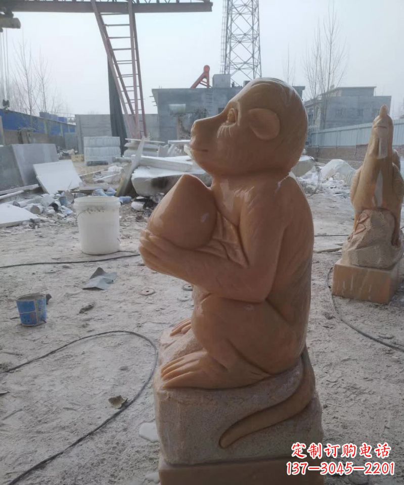 辽宁晚霞红十二生肖动物石雕