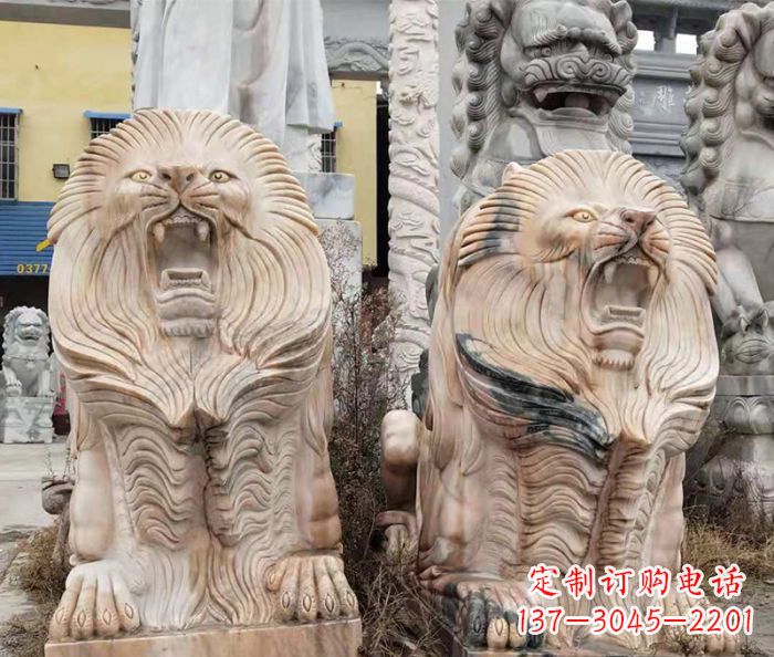 辽宁晚霞红石雕欧式石狮子