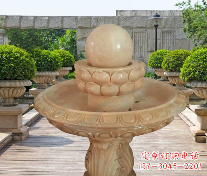 辽宁晚霞红双层风水球公园喷泉石雕 (2)