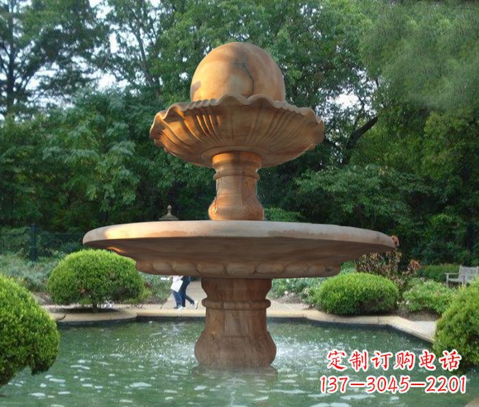 辽宁晚霞红双层风水球喷泉公园石雕