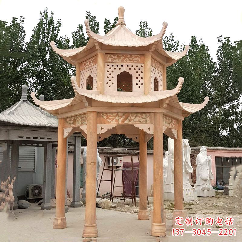 辽宁晚霞红双层石凉亭
