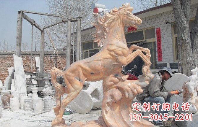 辽宁晚霞红踏浪奔马石雕222