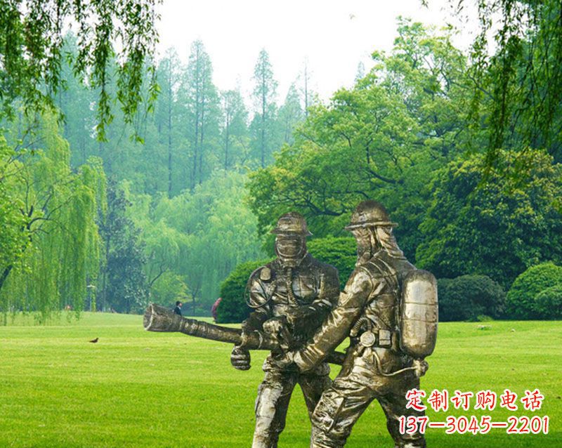 辽宁消防员灭火铜雕