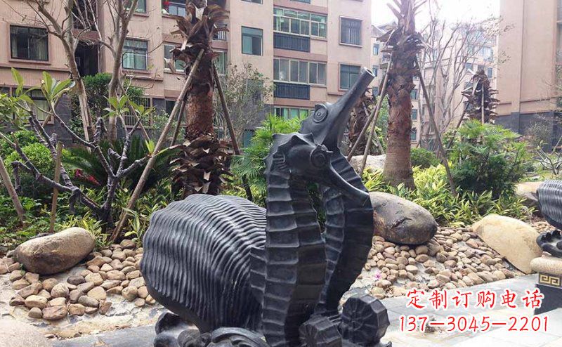 辽宁小区海马动物玻璃钢仿铜雕塑